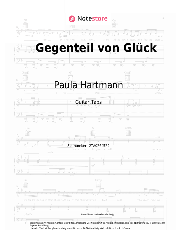 Tabs Paula Hartmann, Berq - Gegenteil von Glück - Gitarre.Tabs