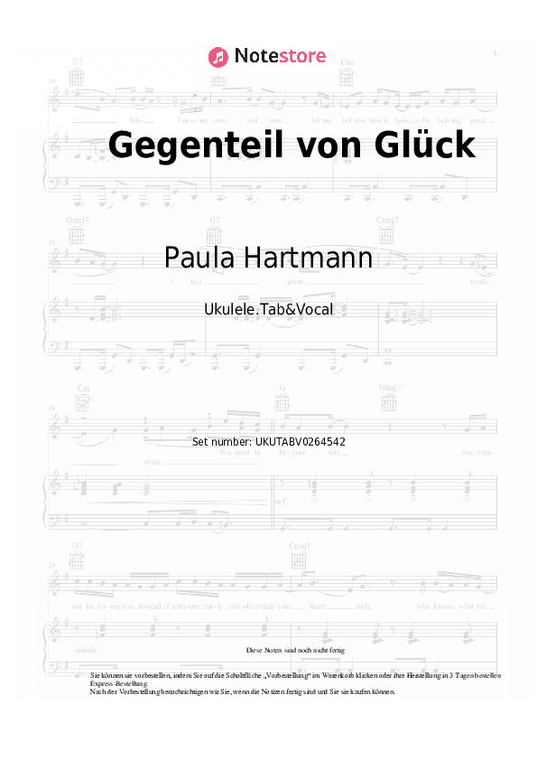 Noten Paula Hartmann, Berq - Gegenteil von Glück - Ukulele.Tabs&Gesang