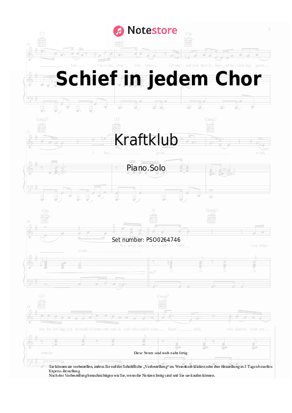 Noten Kraftklub - Schief in jedem Chor - Klavier.Solo