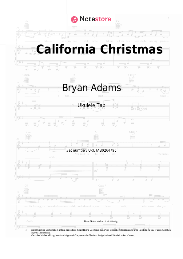 Noten Bryan Adams, Alan Doyle, Alessia Cara, The Sheepdogs - California Christmas - Ukulele.Tabs