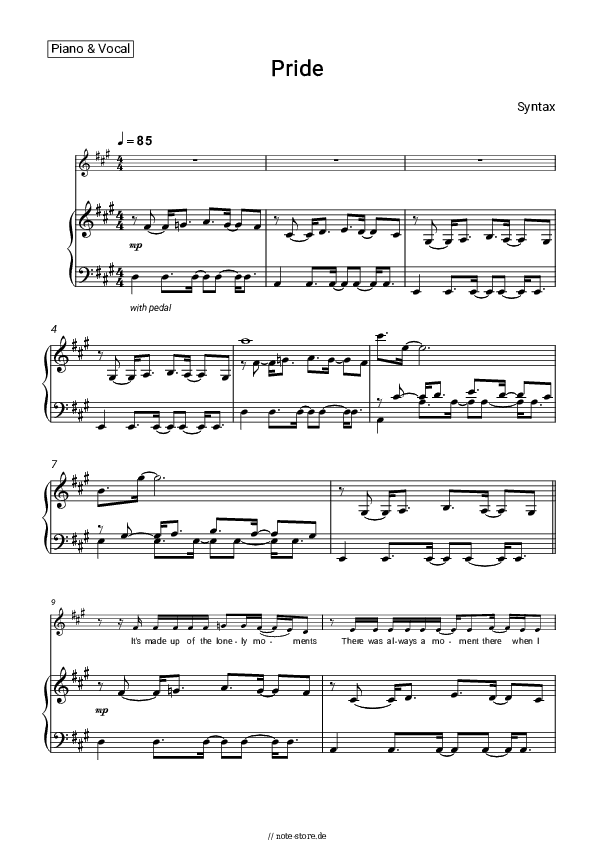 Noten mit Gesang Syntax - Pride - Klavier&Gesang