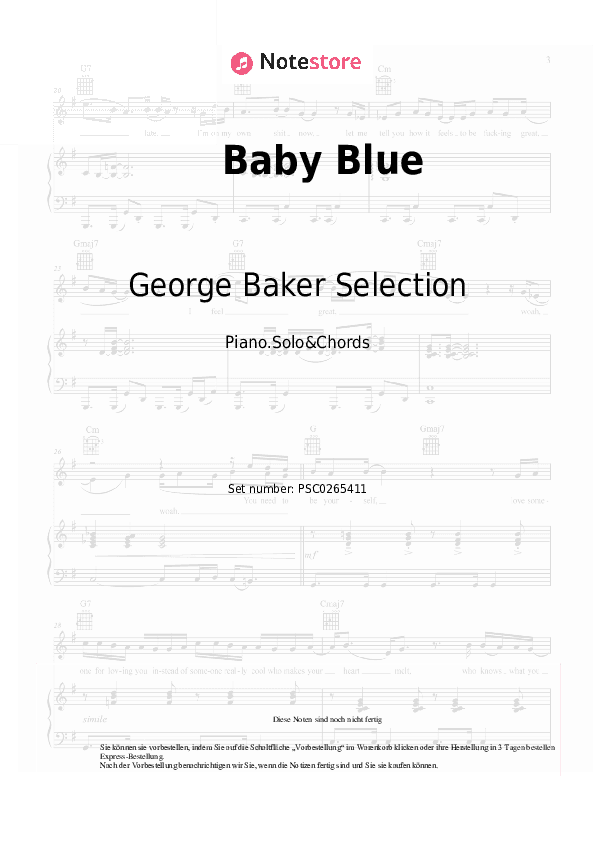 Noten und Akkorde George Baker Selection - Baby Blue - Klavier.Solo&Akkorde