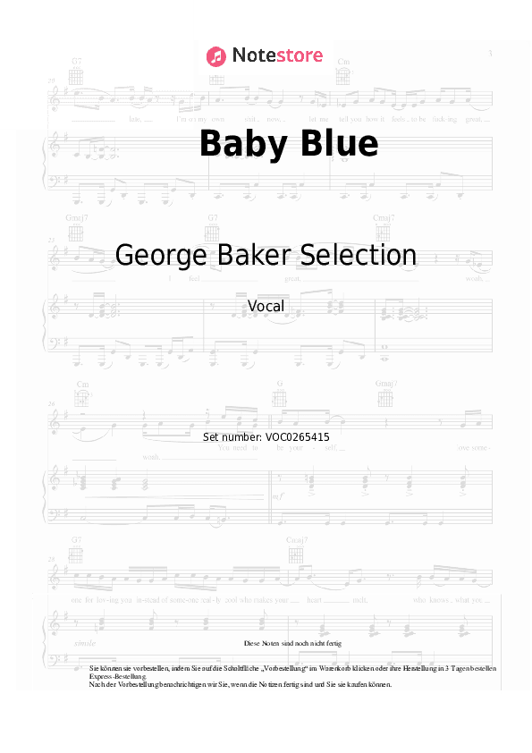 Noten George Baker Selection - Baby Blue - Gesang