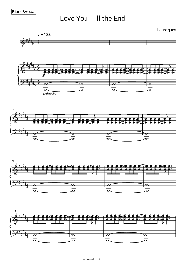 Noten mit Gesang The Pogues - Love You ’Till the End - Klavier&Gesang