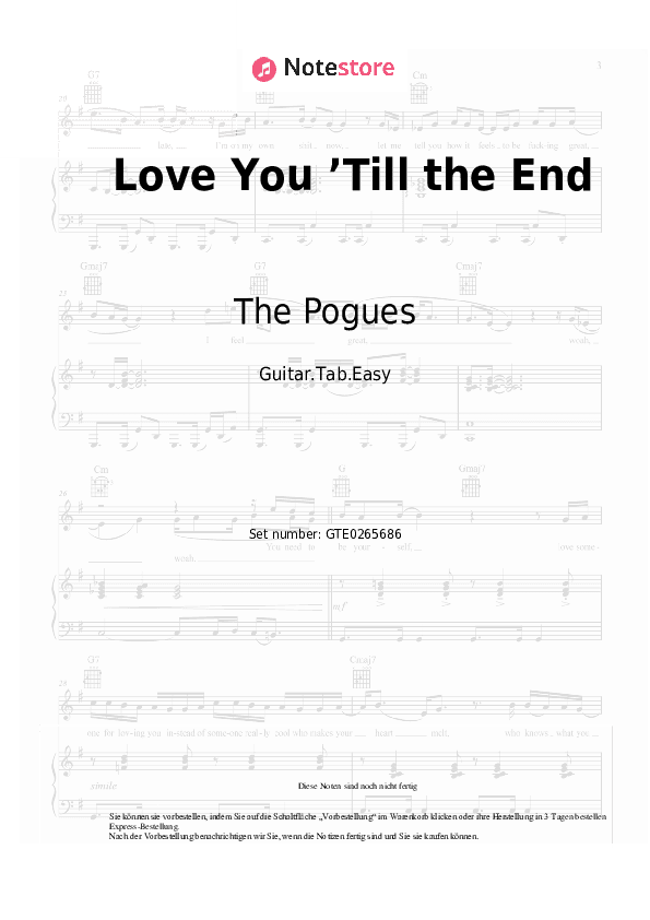 Einfache Tabs The Pogues - Love You ’Till the End - Gitarre.Tabs.Einfach