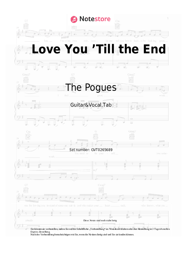 Akkorde und Gesang The Pogues - Love You ’Till the End - Gitarre&Gesang.Tabs