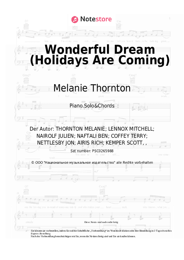 Noten und Akkorde Melanie Thornton - Wonderful Dream (Holidays Are Coming) - Klavier.Solo&Akkorde