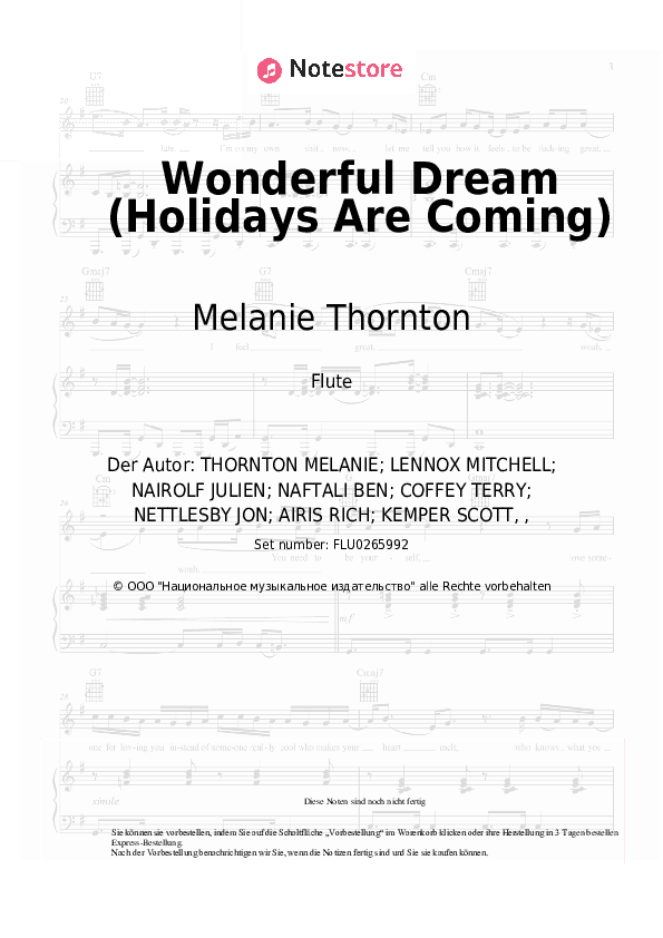 Noten Melanie Thornton - Wonderful Dream (Holidays Are Coming) - Flöte