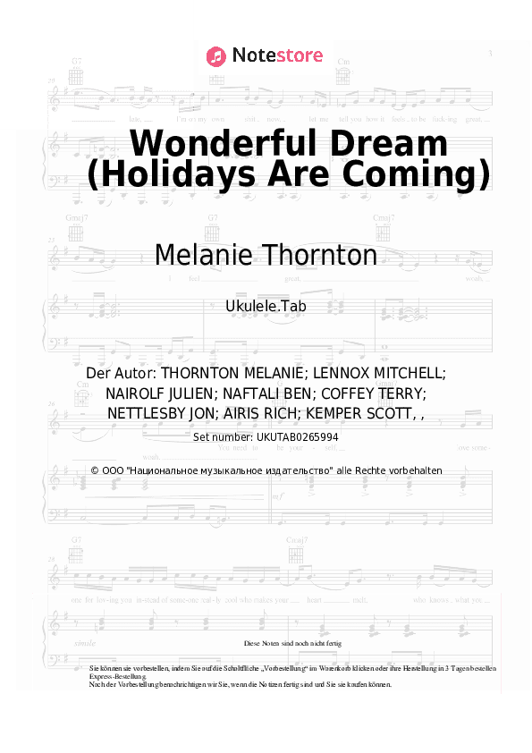 Noten Melanie Thornton - Wonderful Dream (Holidays Are Coming) - Ukulele.Tabs