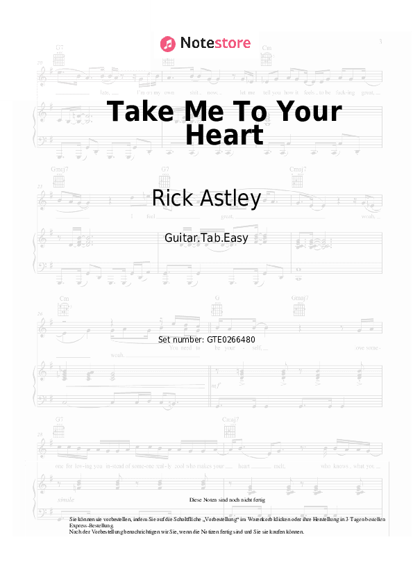 Einfache Tabs Rick Astley - Take Me To Your Heart - Gitarre.Tabs.Einfach