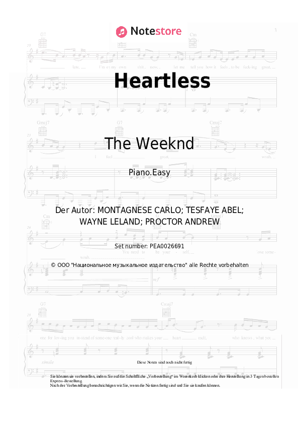 Einfache Noten The Weeknd - Heartless - Klavier.Einfach