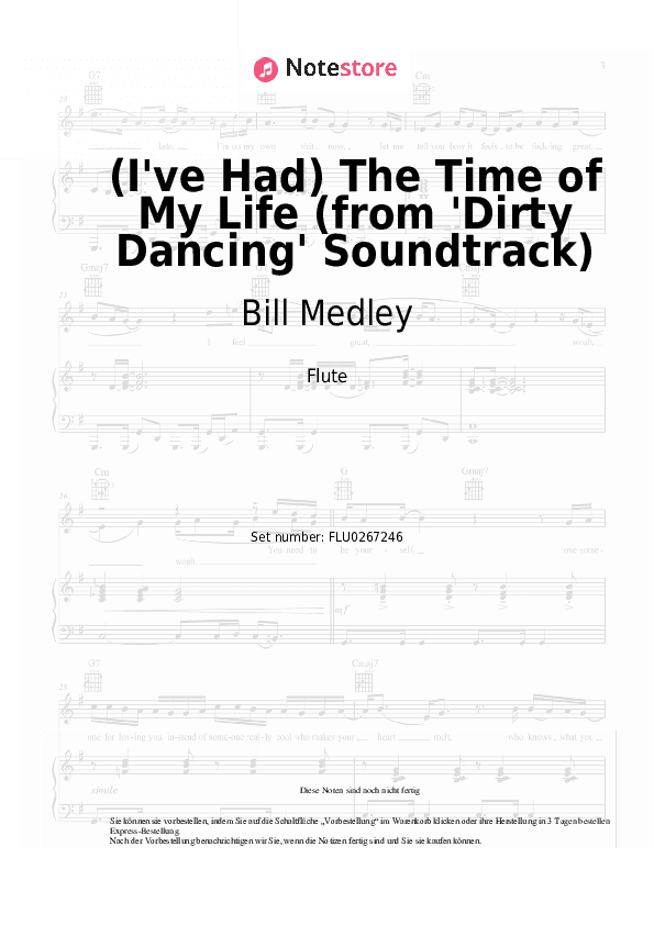 Noten Bill Medley, Jennifer Warnes - (I've Had) The Time of My Life (from 'Dirty Dancing' Soundtrack) - Flöte