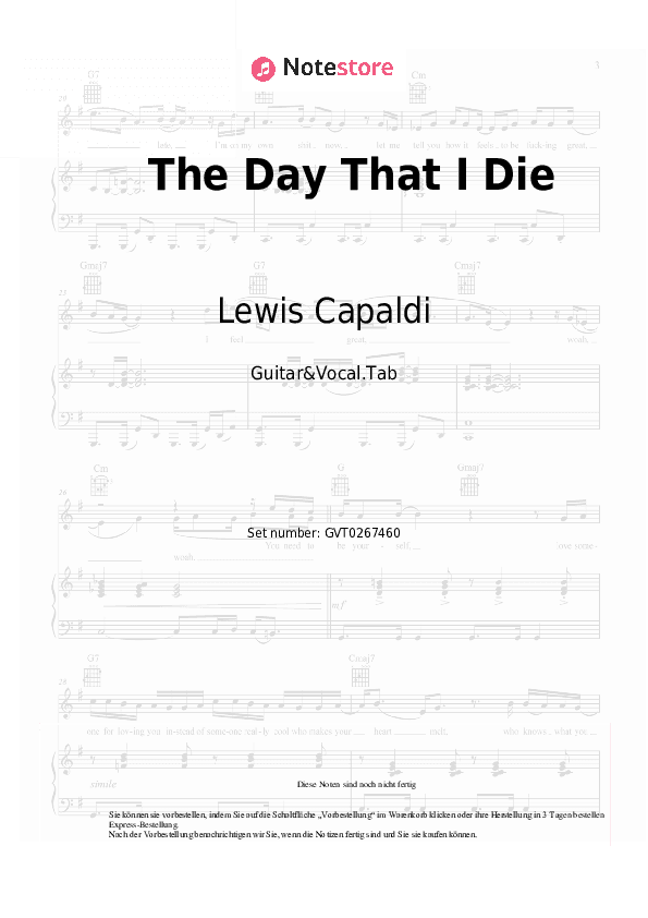 Akkorde und Gesang Lewis Capaldi - The Day That I Die - Gitarre&Gesang.Tabs