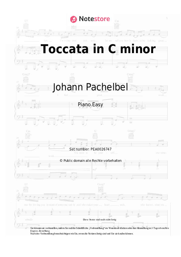 Einfache Noten Johann Pachelbel - Toccata in C minor - Klavier.Einfach