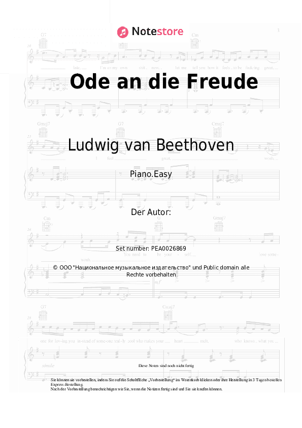 Einfache Noten Ludwig van Beethoven - Ode an die Freude (The Symphony No. 9 in D minor, Op. 125) - Klavier.Einfach
