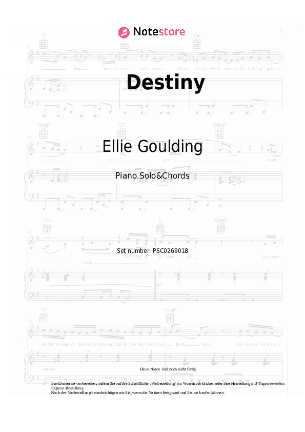 Noten und Akkorde Ellie Goulding - Destiny - Klavier.Solo&Akkorde