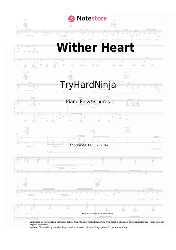 Einfache Noten und Akkorde TryHardNinja - Wither Heart - Klavier.Einfach&Akkorde