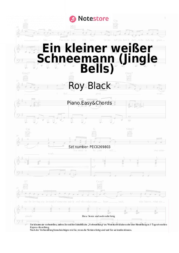 Einfache Noten und Akkorde Roy Black - Ein kleiner weißer Schneemann (Jingle Bells) - Klavier.Einfach&Akkorde