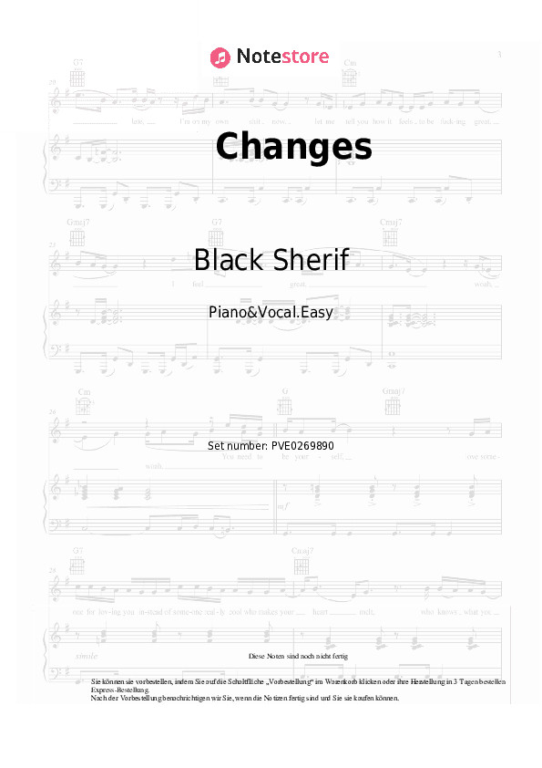 Einfache Noten Black Sherif - Changes - Klavier&Gesang.Einfach