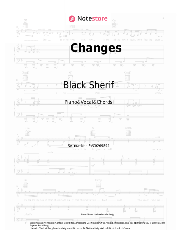 Noten und Akkorde Black Sherif - Changes - Klavier&Gesang&Akkorde
