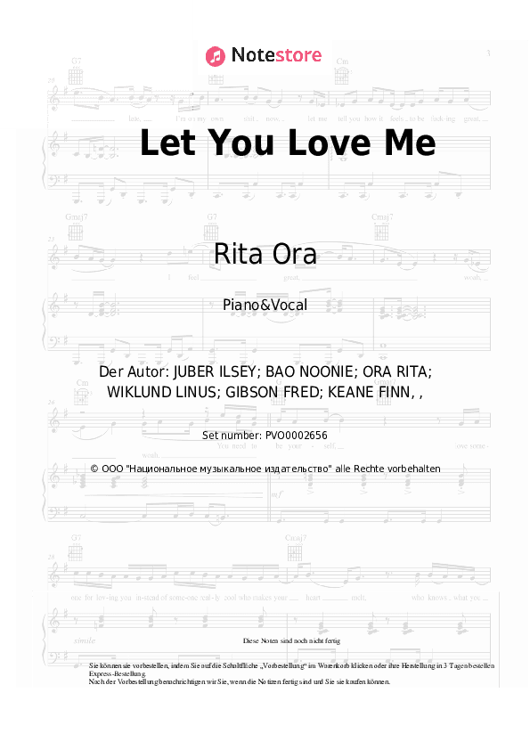 Noten mit Gesang Rita Ora - Let You Love Me - Klavier&Gesang