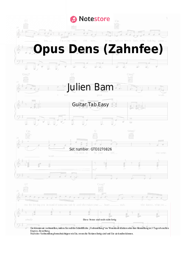Einfache Tabs Julien Bam, Georgia Cavallo - Opus Dens (Zahnfee) - Gitarre.Tabs.Einfach