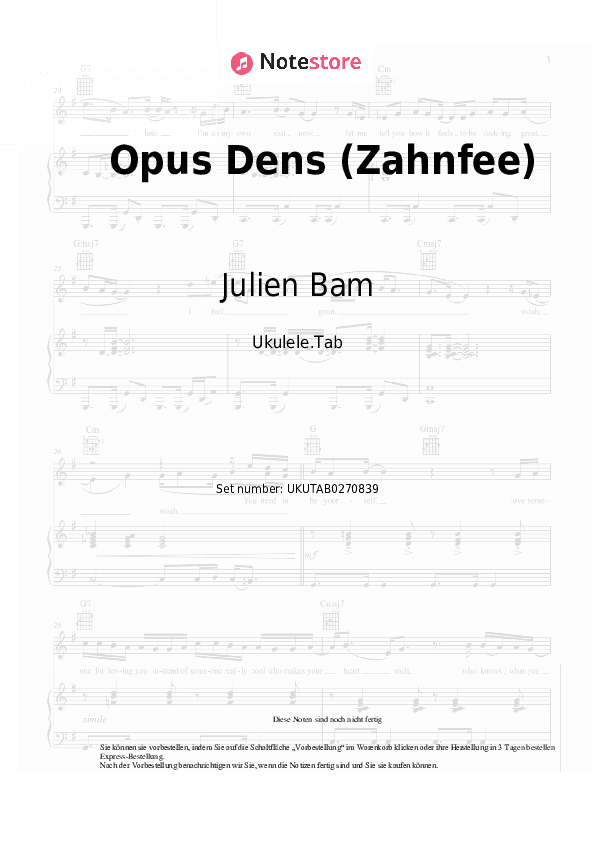 Noten Julien Bam, Georgia Cavallo - Opus Dens (Zahnfee) - Ukulele.Tabs