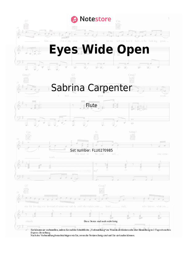 Noten Sabrina Carpenter - Eyes Wide Open - Flöte