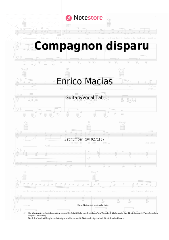 Akkorde und Gesang Enrico Macias - Compagnon disparu - Gitarre&Gesang.Tabs