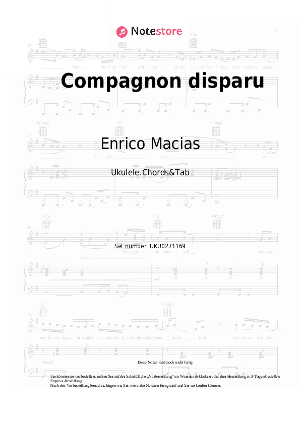 Noten Enrico Macias - Compagnon disparu - Ukulele.Akkorde&Tabs