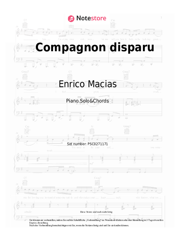 Noten und Akkorde Enrico Macias - Compagnon disparu - Klavier.Solo&Akkorde