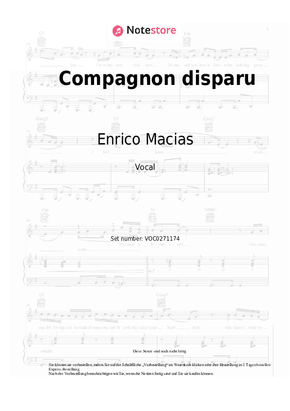 Noten Enrico Macias - Compagnon disparu - Gesang