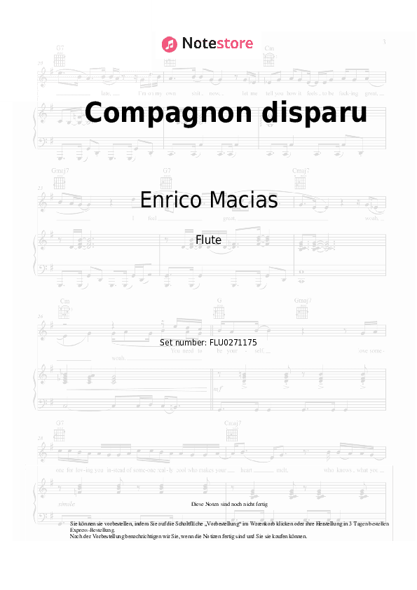 Noten Enrico Macias - Compagnon disparu - Flöte