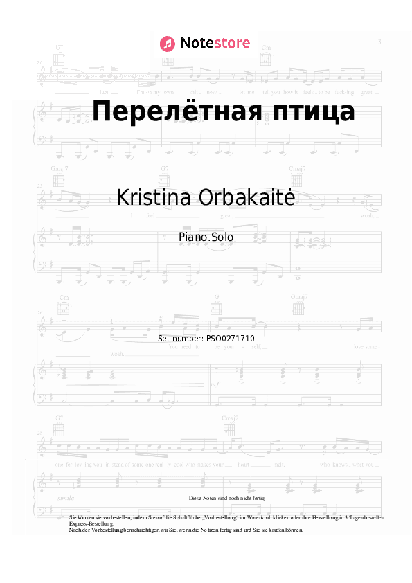 Noten Kristina Orbakaitė - Перелётная птица - Klavier.Solo