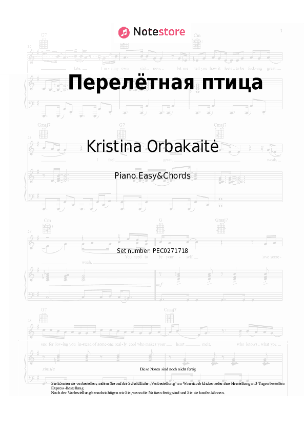 Einfache Noten und Akkorde Kristina Orbakaitė - Перелётная птица - Klavier.Einfach&Akkorde