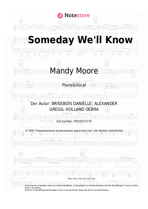 Noten mit Gesang Mandy Moore, Jonathan Foreman - Someday We'll Know - Klavier&Gesang