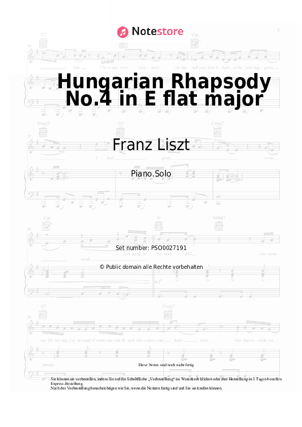 Noten Franz Liszt - Hungarian Rhapsody No.4 in E flat major - Klavier.Solo
