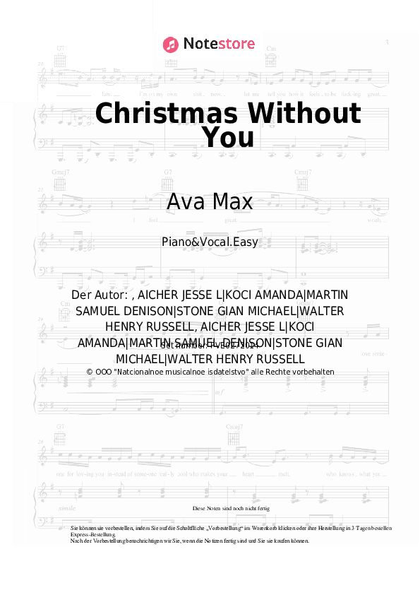 Einfache Noten Ava Max - Christmas Without You - Klavier&Gesang.Einfach