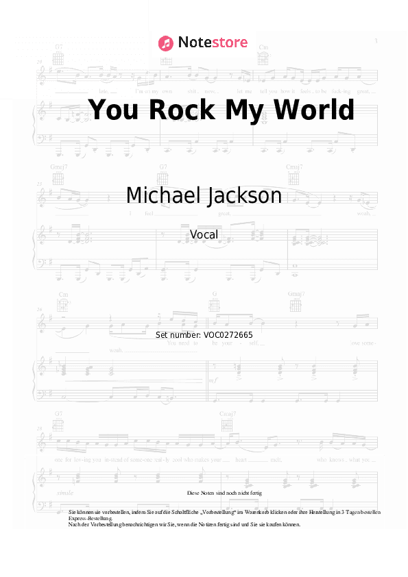 Noten Michael Jackson - You Rock My World - Gesang