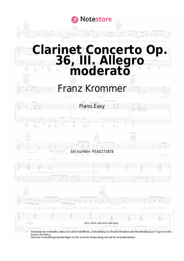 Einfache Noten Franz Krommer - Clarinet Concerto Op. 36, III. Allegro moderato - Klavier.Einfach