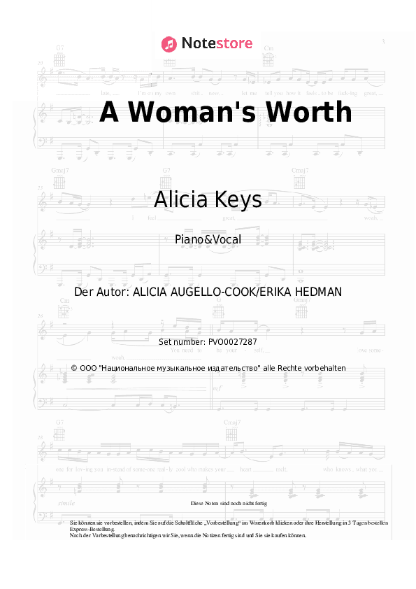 Noten mit Gesang Alicia Keys - A Woman's Worth - Klavier&Gesang