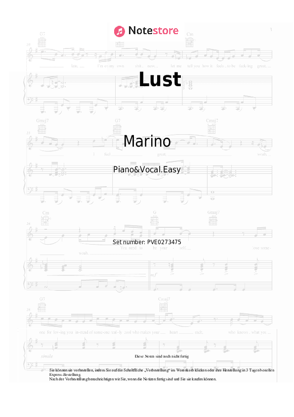 Einfache Noten Marino, Alexandria - Lust - Klavier&Gesang.Einfach