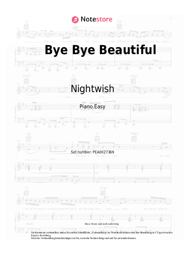 Einfache Noten Nightwish - Bye Bye Beautiful - Klavier.Einfach
