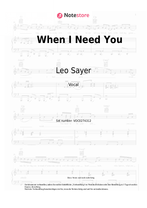 Noten Leo Sayer - When I Need You - Gesang