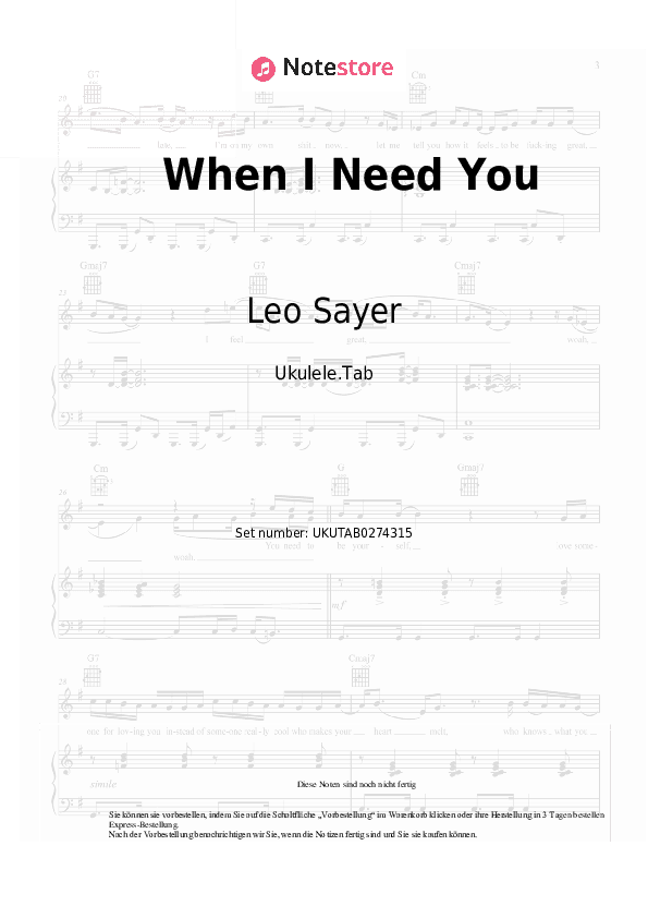 Noten Leo Sayer - When I Need You - Ukulele.Tabs