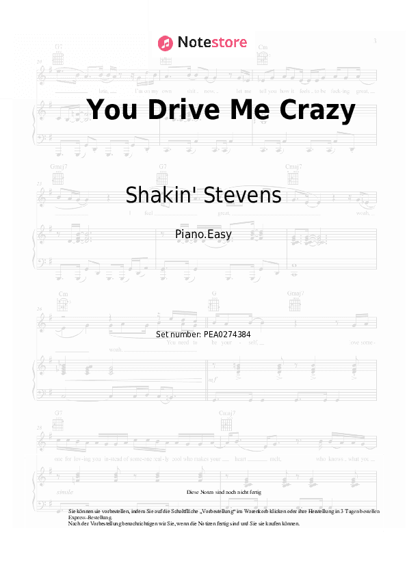 Einfache Noten Shakin' Stevens - You Drive Me Crazy - Klavier.Einfach