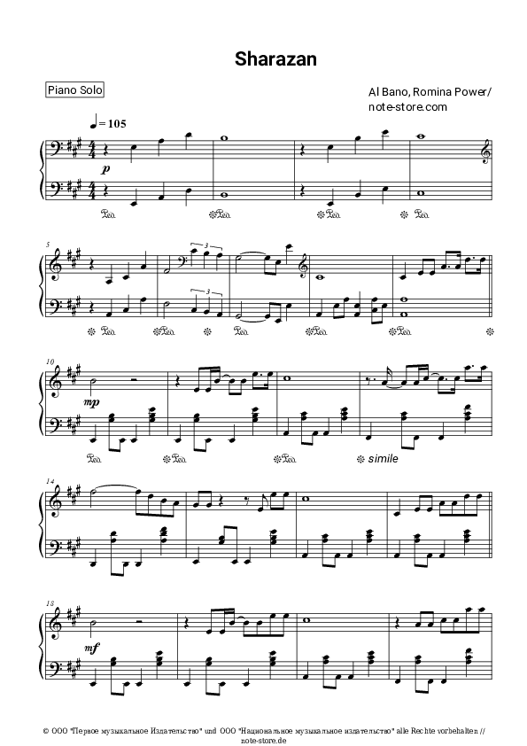 Noten Al Bano & Romina Power - Sharazan - Klavier.Solo