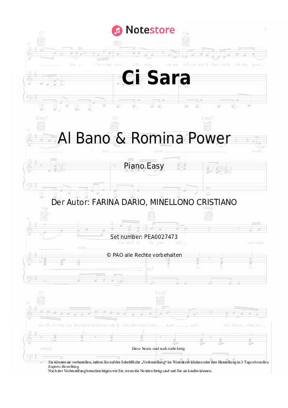Einfache Noten Al Bano & Romina Power - Ci Sara - Klavier.Einfach