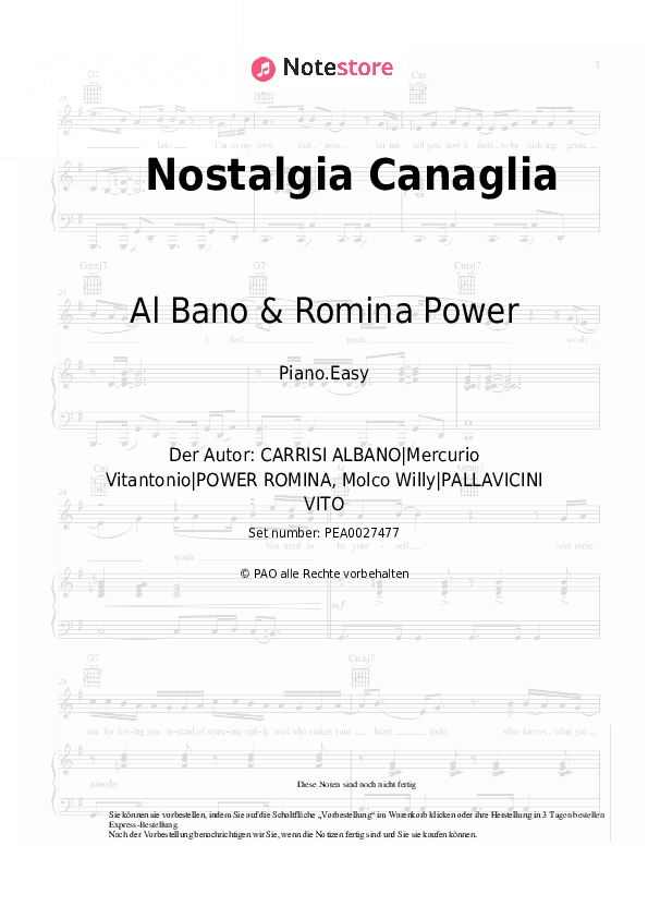 Einfache Noten Al Bano & Romina Power - Nostalgia Canaglia - Klavier.Einfach
