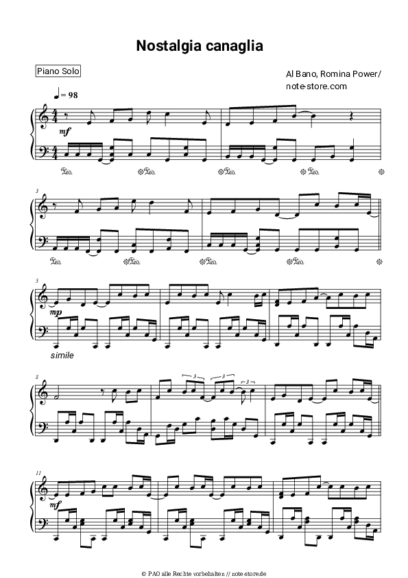 Noten Al Bano & Romina Power - Nostalgia Canaglia - Klavier.Solo